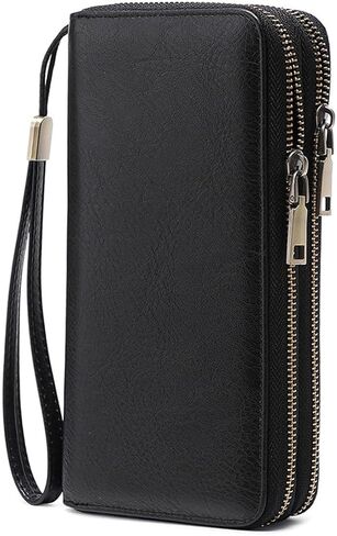 Credit Card Holder for Women Men, Wallet Women Premium Leather with Zipper, Organizer for Passport, Multiple IDs, Business & Bank Cards, Compact for Travel & Everyday Use, Black in Saudi Arabia
