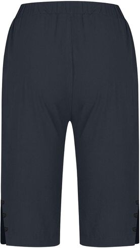 شورت برمودا للنساء طول الركبة شورت كتان صيفي كاجوال كتان Capris مقاس كبير Capris بناطيل الشواطئ القابلة للتمدد in Kuwait