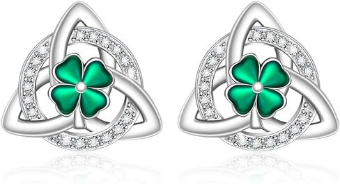 ST Patricks Day Earrings Shamrock Earrings Filigree Irish Four Leaf Clover Earrings for Women Studs Sterling Silver Green Valentine Day ST Patrick's Day Gifts in Saudi Arabia