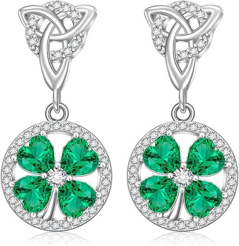 ST Patricks Day Earrings Shamrock Earrings Filigree Irish Four Leaf Clover Earrings for Women Studs Sterling Silver Green Valentine Day ST Patrick's Day Gifts in Saudi Arabia