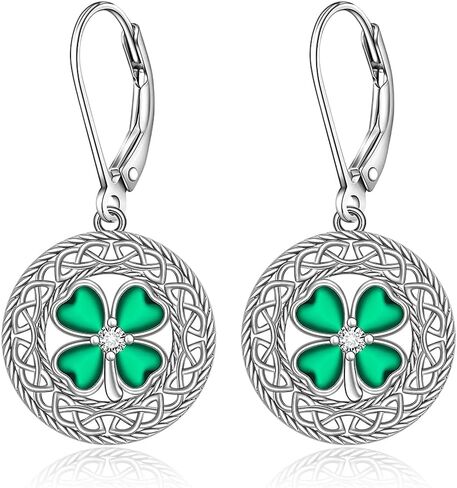 ST Patricks Day Earrings Shamrock Earrings Filigree Irish Four Leaf Clover Earrings for Women Studs Sterling Silver Green Valentine Day ST Patrick's Day Gifts in Saudi Arabia