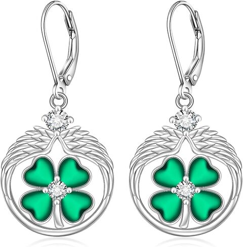 ST Patricks Day Earrings Shamrock Earrings Filigree Irish Four Leaf Clover Earrings for Women Studs Sterling Silver Green Valentine Day ST Patrick's Day Gifts in Saudi Arabia