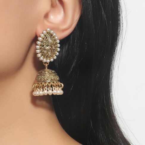 Jhumka Indian Pearl Beaded Earrings Bohemian Crystal Chandelier Earrings Perfect for Ethnic Occasions Women in Saudi Arabia