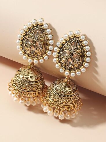 Jhumka Indian Pearl Beaded Earrings Bohemian Crystal Chandelier Earrings Perfect for Ethnic Occasions Women in Saudi Arabia