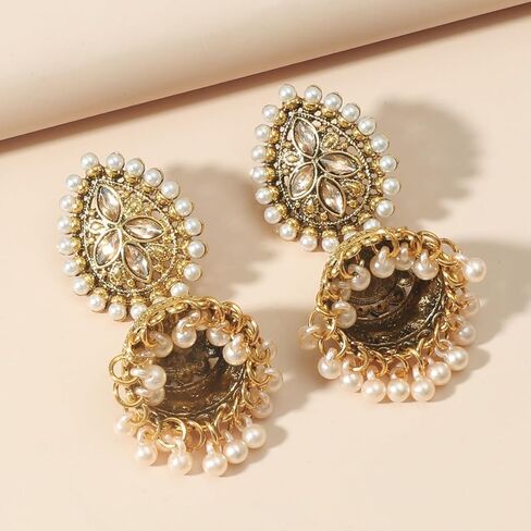 Jhumka Indian Pearl Beaded Earrings Bohemian Crystal Chandelier Earrings Perfect for Ethnic Occasions Women in Saudi Arabia