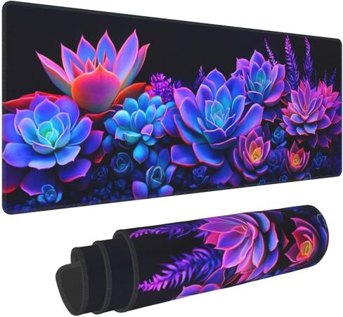 Colorful Succulents Gaming Mouse Pad, Large Non-Slip Rubber Base Mousepad XL 31.5x11.8in, Keyboard Mouse Mat, Desk Pad with Stitched Edges for Gamer Home&Office in Saudi Arabia