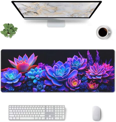 Colorful Succulents Gaming Mouse Pad, Large Non-Slip Rubber Base Mousepad XL 31.5x11.8in, Keyboard Mouse Mat, Desk Pad with Stitched Edges for Gamer Home&Office in Saudi Arabia