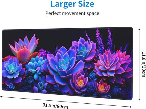 Colorful Succulents Gaming Mouse Pad, Large Non-Slip Rubber Base Mousepad XL 31.5x11.8in, Keyboard Mouse Mat, Desk Pad with Stitched Edges for Gamer Home&Office in Saudi Arabia