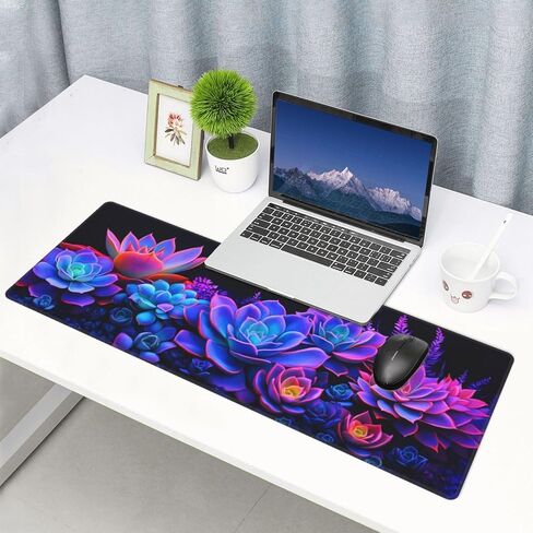 Colorful Succulents Gaming Mouse Pad, Large Non-Slip Rubber Base Mousepad XL 31.5x11.8in, Keyboard Mouse Mat, Desk Pad with Stitched Edges for Gamer Home&Office in Saudi Arabia