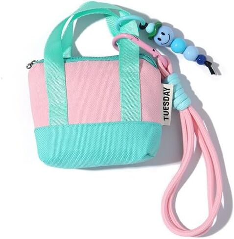 Zipper Coin Purse Mini Tote Bag Keychain Small Change Purse Key Pouch Charm Cute Wallet with Wristband for Women in Saudi Arabia