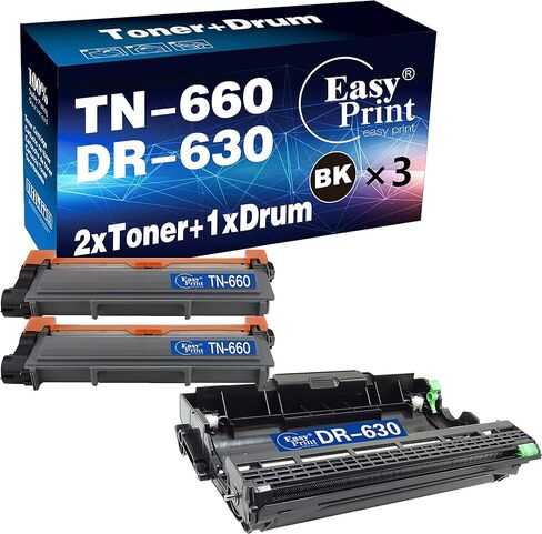 EASY PRINT EASY PRINT Compatible Toner Cartridge & Drum Unit Replacement for Brother DR630 Drum TN660 Toner Cartridge Work with HL-L2300D HL-L2360DW DCP-L2520DW MFC-L2700DW MFC-L2740DW (Black, 3 Pack) in Kuwait
