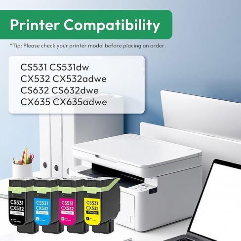 CS531 CX532 Toner Cartridge Set (with New Chip) Replacement for Lexmark 75M10K0 75M10C0 75M10Y0 75M10M0 Toner Cartridge for CS531 CS531dw CX532 CX532adwe CS632 CS632dwe CX635 CX635adwe Printer, 4-Pack in Saudi Arabia