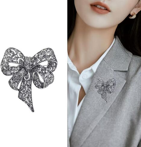 8-Piece Set of Women's Vintage Large Bow Brooches — Openwork Rhinestone Decorated Pins Fashion Accessories for Clothing, Scarves, and Hats in Saudi Arabia