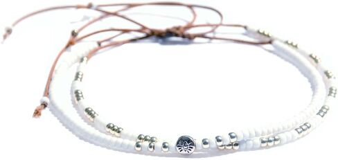 Beaded Anklet for Women, Boho Native American Style, Unique White & Silver Hippie Beach Waterproof Anklet, Handmade by Tribes in Kuwait