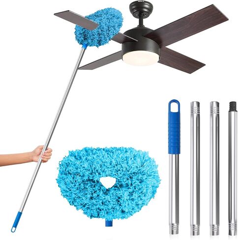 DRQ Ceiling Fan Cleaner Duster, Reusable Microfiber Duster with Extension Pole, 13 to 50 Inch Fan Blade Cleaner, Removable Dusters for Cleaning Walls Bookshelves Door Window Top (Blue) in Kuwait