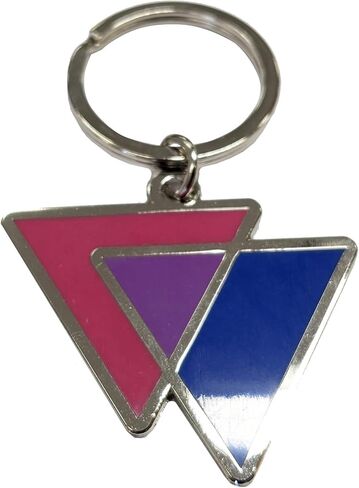 مثلثات العلم ثنائي الجنس القابلة للتطبيق باللون الوردي والأرجواني والأزرق LGBTQ رمز الفخر - سلسلة مفاتيح معدنية من المينا مقاس 1.75 بوصة مع حلقة مفاتيح in Kuwait