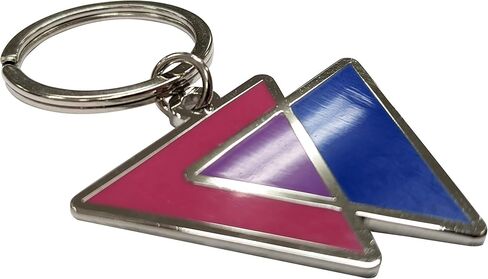 مثلثات العلم ثنائي الجنس القابلة للتطبيق باللون الوردي والأرجواني والأزرق LGBTQ رمز الفخر - سلسلة مفاتيح معدنية من المينا مقاس 1.75 بوصة مع حلقة مفاتيح in Kuwait