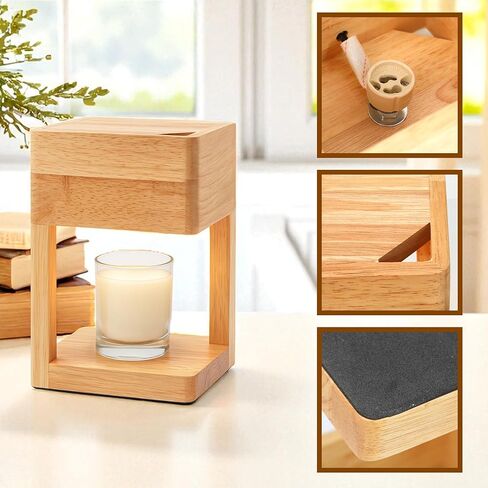 Candle Warmer Lamp Wood with Timer, Dimmable Electric for Jar Candles, 2*35 Watt Bulbs, Gifts for Mom, Christmas, Birthday Decorative Wooden Lamp Bedroom Home with Adjustable Brightness Auto Shut-Off in Kuwait