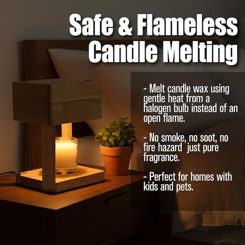 Candle Warmer Lamp Wood with Timer, Dimmable Electric for Jar Candles, 2*35 Watt Bulbs, Gifts for Mom, Christmas, Birthday Decorative Wooden Lamp Bedroom Home with Adjustable Brightness Auto Shut-Off in Kuwait