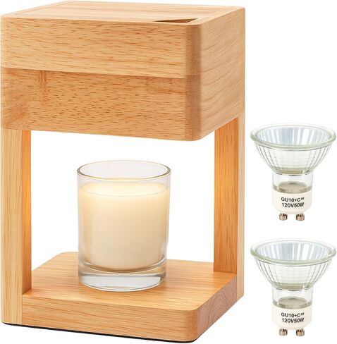 Candle Warmer Lamp Wood with Timer, Dimmable Electric for Jar Candles, 2*35 Watt Bulbs, Gifts for Mom, Christmas, Birthday Decorative Wooden Lamp Bedroom Home with Adjustable Brightness Auto Shut-Off in Kuwait