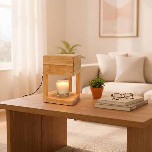 Candle Warmer Lamp Wood with Timer, Dimmable Electric for Jar Candles, 2*35 Watt Bulbs, Gifts for Mom, Christmas, Birthday Decorative Wooden Lamp Bedroom Home with Adjustable Brightness Auto Shut-Off in Kuwait
