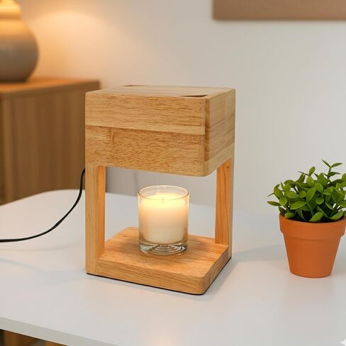 Candle Warmer Lamp Wood with Timer, Dimmable Electric for Jar Candles, 2*35 Watt Bulbs, Gifts for Mom, Christmas, Birthday Decorative Wooden Lamp Bedroom Home with Adjustable Brightness Auto Shut-Off in Kuwait
