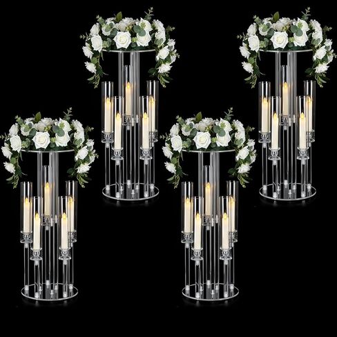 2 قطعة شمعدان بخمسة أذرع، قطعة مركزية شفافة للطاولة، حامل قطعة مركزية من الأكريليك لحفلات الزفاف، حامل شموع أكريليك للاحتفال بالحدث وحفلات الزفاف وأعياد الميلاد وعيد الميلاد المنزلي in Kuwait