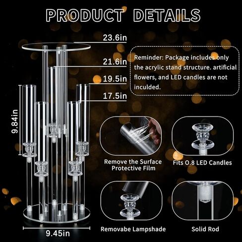 2 قطعة شمعدان بخمسة أذرع، قطعة مركزية شفافة للطاولة، حامل قطعة مركزية من الأكريليك لحفلات الزفاف، حامل شموع أكريليك للاحتفال بالحدث وحفلات الزفاف وأعياد الميلاد وعيد الميلاد المنزلي in Kuwait