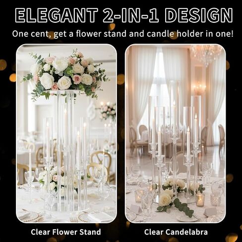 2 قطعة شمعدان بخمسة أذرع، قطعة مركزية شفافة للطاولة، حامل قطعة مركزية من الأكريليك لحفلات الزفاف، حامل شموع أكريليك للاحتفال بالحدث وحفلات الزفاف وأعياد الميلاد وعيد الميلاد المنزلي in Kuwait