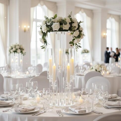 2 قطعة شمعدان بخمسة أذرع، قطعة مركزية شفافة للطاولة، حامل قطعة مركزية من الأكريليك لحفلات الزفاف، حامل شموع أكريليك للاحتفال بالحدث وحفلات الزفاف وأعياد الميلاد وعيد الميلاد المنزلي in Kuwait