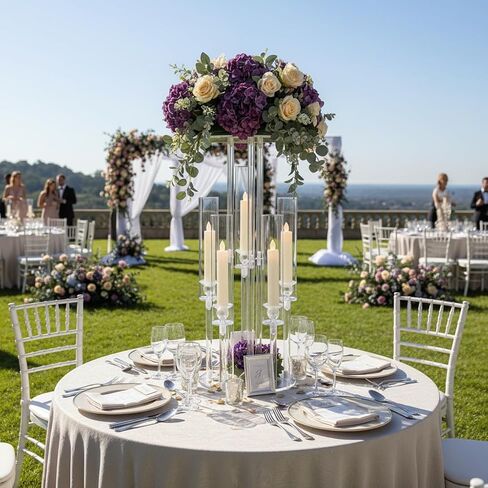 2 قطعة شمعدان بخمسة أذرع، قطعة مركزية شفافة للطاولة، حامل قطعة مركزية من الأكريليك لحفلات الزفاف، حامل شموع أكريليك للاحتفال بالحدث وحفلات الزفاف وأعياد الميلاد وعيد الميلاد المنزلي in Kuwait