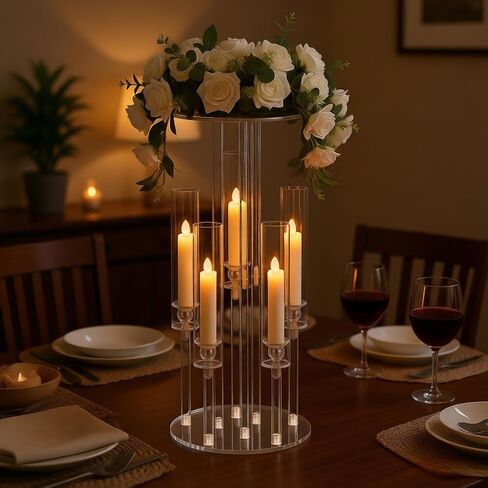 2 قطعة شمعدان بخمسة أذرع، قطعة مركزية شفافة للطاولة، حامل قطعة مركزية من الأكريليك لحفلات الزفاف، حامل شموع أكريليك للاحتفال بالحدث وحفلات الزفاف وأعياد الميلاد وعيد الميلاد المنزلي in Kuwait