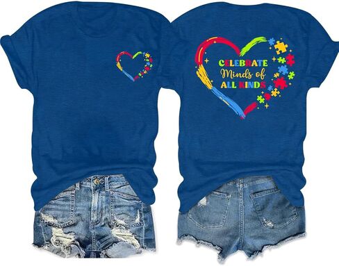 Autism Awareness Shirt Women Be Kind Shirt Blue Autism Acceptance Inspiration Tshirt Graphic Tee Tops in Kuwait