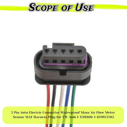 5 دبوس السيارات موصل كهربائي مقاوم للماء كتلة تدفق الهواء متر الاستشعار MAF قابس كوابل مجمعة لشركة فولكس فاجن أودي 1-1718806-1 4F0973705 in Kuwait
