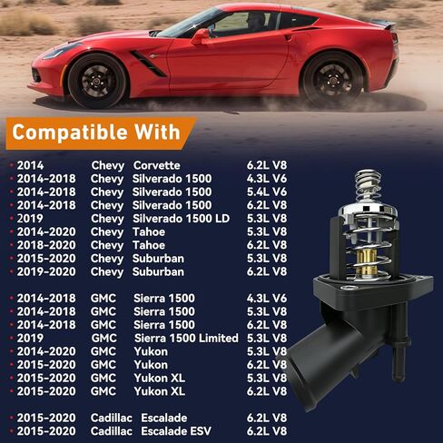 902-2090 مجموعة مبيت ترموستات تبريد المحرك متوافقة مع شيفروليه سيلفرادو 1500 سوبربان تاهو إسكاليد استبدال متوافق مع جي إم سي سييرا يوكون 2014-2020 يستبدل 15-11125 12674639 in Kuwait