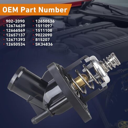 902-2090 مجموعة مبيت ترموستات تبريد المحرك متوافقة مع شيفروليه سيلفرادو 1500 سوبربان تاهو إسكاليد استبدال متوافق مع جي إم سي سييرا يوكون 2014-2020 يستبدل 15-11125 12674639 in Kuwait