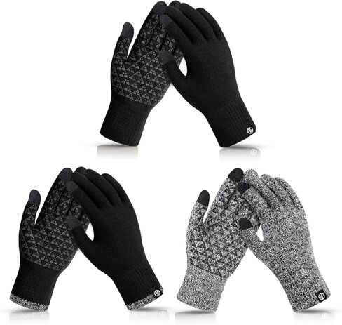 3 Pairs Winter Gloves for Women Men Touch Screen Elastic Knit Thermal Anti-slip Gloves for Cold Weather in Kuwait