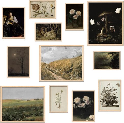 TRAMIN 12 قطعة من المطبوعات الفنية الجدارية العتيقة، ديكور الريف الفرنسي، ملصقات عتيقة للصور الجمالية للغرفة، مطبوعات عتيقة لديكور الحائط، معرض لوحات المناظر الطبيعية جدار الفن لغرفة النوم (بدون إطار) in Kuwait