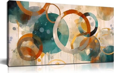 CANEITO Abstract Wall Art for Living Room, Circle Canvas Wall-Decor for Bedroom, Geometric Print Artwork, Size 40 x 20 Inches in Saudi Arabia