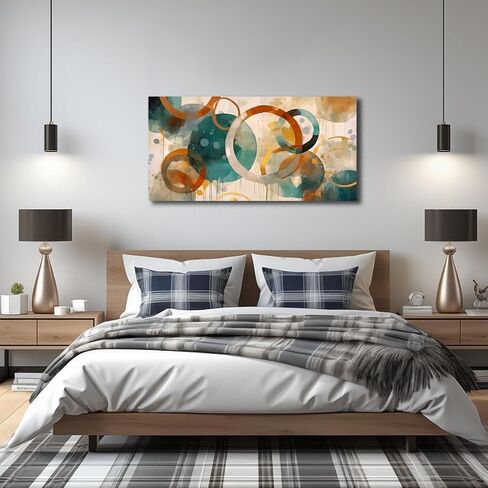 CANEITO Abstract Wall Art for Living Room, Circle Canvas Wall-Decor for Bedroom, Geometric Print Artwork, Size 40 x 20 Inches in Saudi Arabia