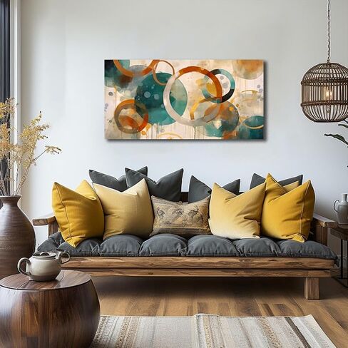 CANEITO Abstract Wall Art for Living Room, Circle Canvas Wall-Decor for Bedroom, Geometric Print Artwork, Size 40 x 20 Inches in Saudi Arabia