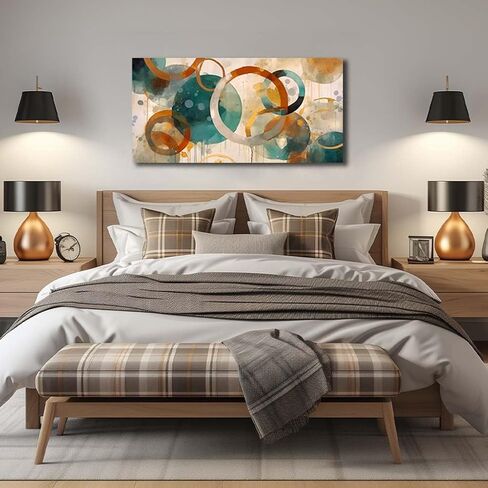 CANEITO Abstract Wall Art for Living Room, Circle Canvas Wall-Decor for Bedroom, Geometric Print Artwork, Size 40 x 20 Inches in Saudi Arabia