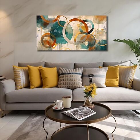 CANEITO Abstract Wall Art for Living Room, Circle Canvas Wall-Decor for Bedroom, Geometric Print Artwork, Size 40 x 20 Inches in Saudi Arabia