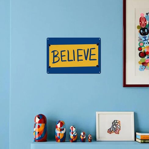 علامة Believe، هدايا ديكور فنية جدارية تحفيزية معدنية للمنزل والمكتب الأمامي ولوحة معلقة (8 × 12 بوصة) in Kuwait