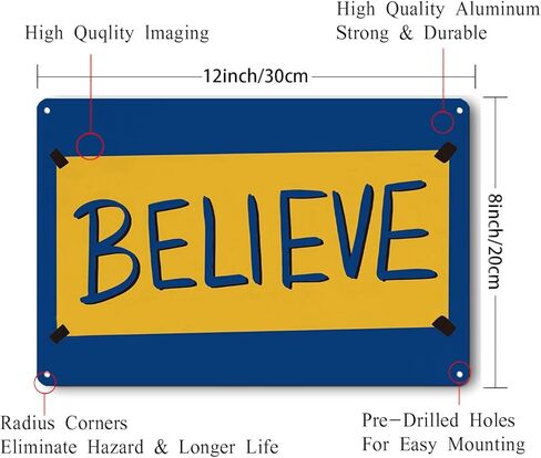 علامة Believe، هدايا ديكور فنية جدارية تحفيزية معدنية للمنزل والمكتب الأمامي ولوحة معلقة (8 × 12 بوصة) in Kuwait