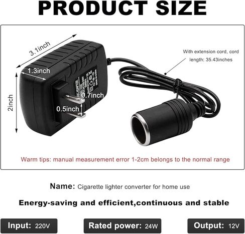 AC to DC Converter, 2A 24W Car Cigarette Lighter Socket Adapter Power Supply Transformer, 100-240V to 12V AC/DC Converter Portable Vehicle Power Supply Adapter for Inflator in Saudi Arabia