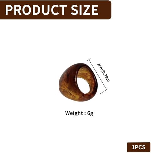 Vintage Chunky Resin Ring for Women, Large Irregular Geometric Statement Stackable Ring, Bold Brown Y2k Thick Dome Acrylic Finger Joint Jewelry Gifts in Kuwait