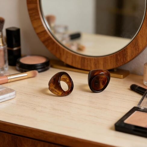 Vintage Chunky Resin Ring for Women, Large Irregular Geometric Statement Stackable Ring, Bold Brown Y2k Thick Dome Acrylic Finger Joint Jewelry Gifts in Kuwait