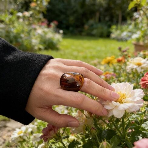 Vintage Chunky Resin Ring for Women, Large Irregular Geometric Statement Stackable Ring, Bold Brown Y2k Thick Dome Acrylic Finger Joint Jewelry Gifts in Kuwait