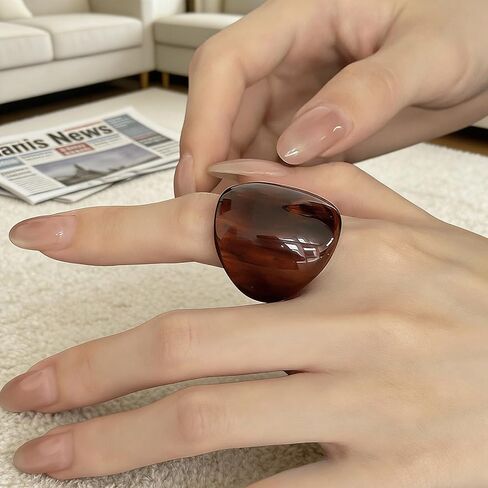Vintage Chunky Resin Ring for Women, Large Irregular Geometric Statement Stackable Ring, Bold Brown Y2k Thick Dome Acrylic Finger Joint Jewelry Gifts in Kuwait
